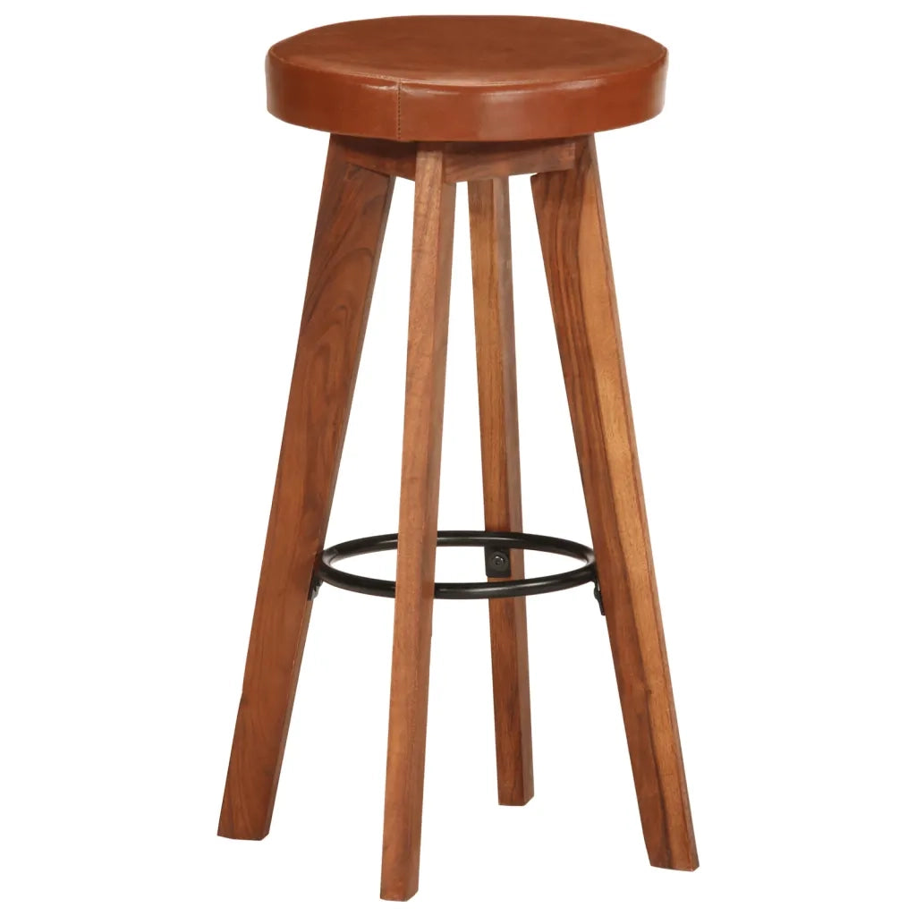 Sgabelli da Bar 2 pz in Vera Pelle e Legno Massello di Acacia 246260