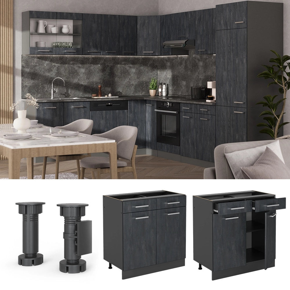 Mobiletto base per cucina R-Line Calce nera/Antracite 80 cm PL Rovere Vicco
