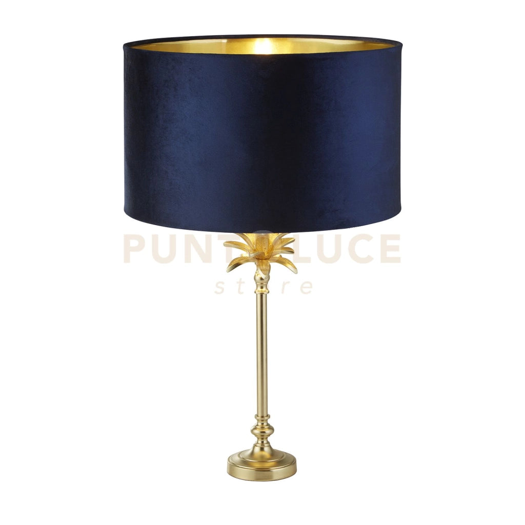 Lampada da tavolo Palm - Metallo ottone satinato e paralume in velluto blu navy
