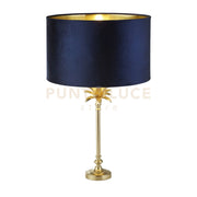 Lampada da tavolo Palm - Metallo ottone satinato e paralume in velluto blu navy
