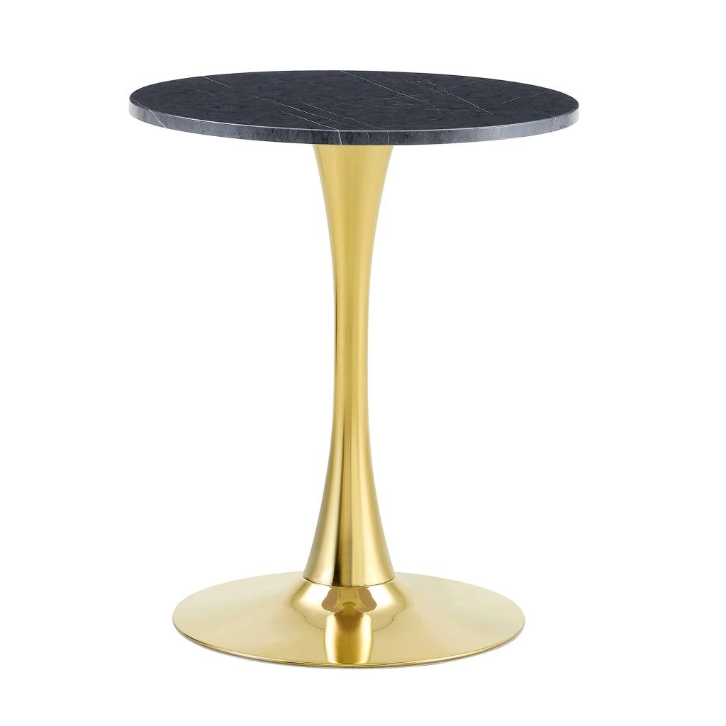 Tavolino Rotondo da Salotto ¨C MINIMAL ¨C MDF Effetto Marmo Nero, Gambe Dorate, ?60 cm