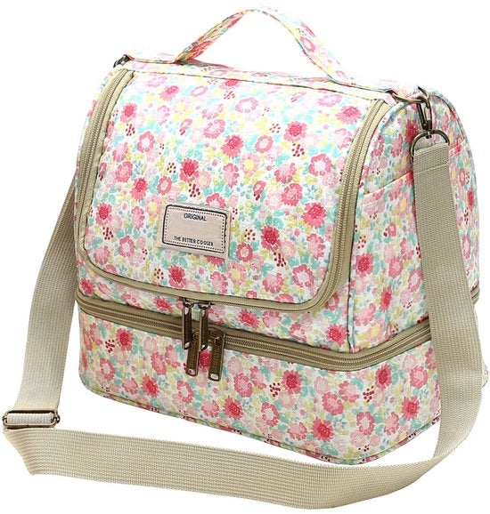 Borsa Insolata per Picnic Grande con Disegno di Fiori e Cinturino Regolabile (11L, C-Rosso)