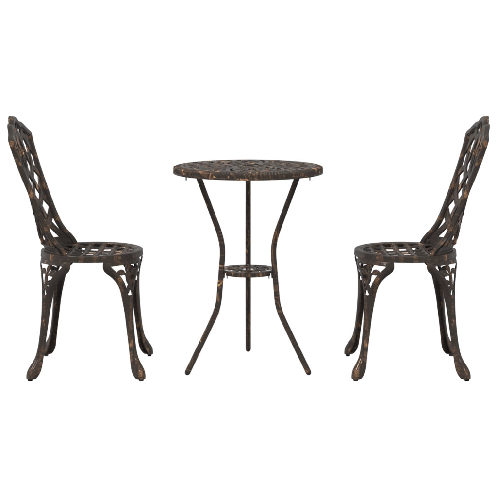 Set Bistro da Giardino 3 Pezzi in Bronzo di Alluminio Fuso