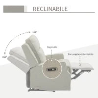 Poltrona Relax Elettrica, Poltrona Reclinabile 150° Moderna con USB per Soggiorno Camera da Letto, Beige, 84x92x104cm