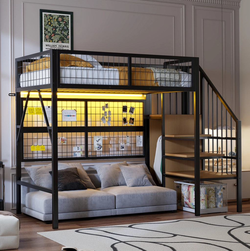 LETTO SOPPALCATO 90x200 cm in metallo nero con scala contenitore