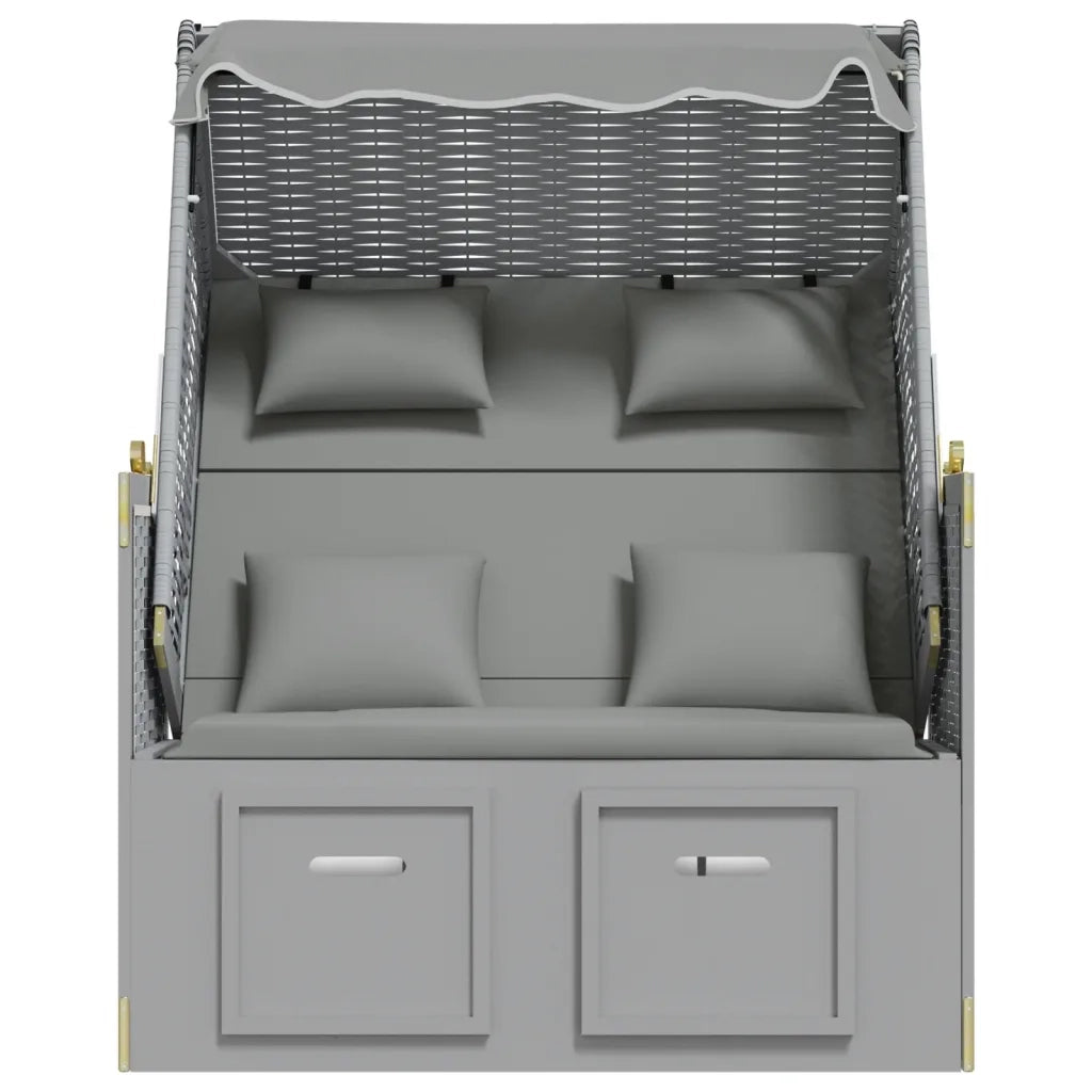 Strandkorb con Cuscini in Polyrattan e Legno Massello Grigio 318659