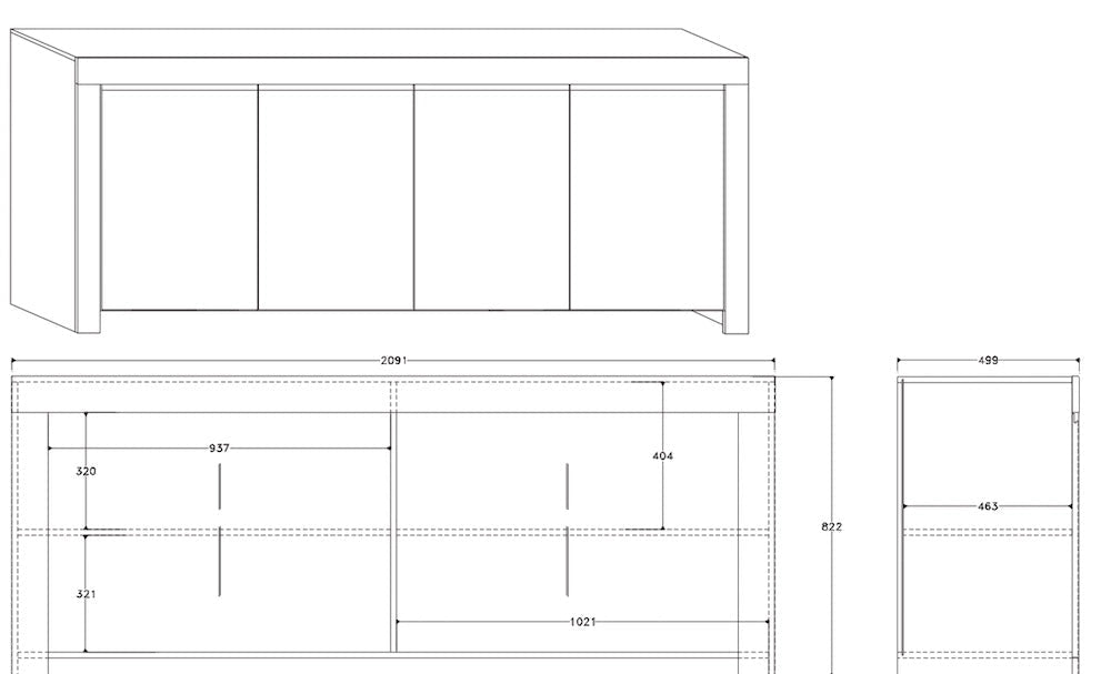 Credenza Mobile da Salotto 4 Porte 210x50x82cm TFT  Amber Bianco Lucido