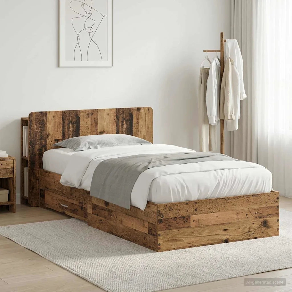 Telaio del letto con storage Legno antico 90 x 190 cm