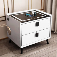 Comodino Intelligente con Ricarica Wireless e USB, Altoparlante Bluetooth, Comodino LED Multifunzionale con 3 Colori Oscurabili per Camera da Letto Bianco