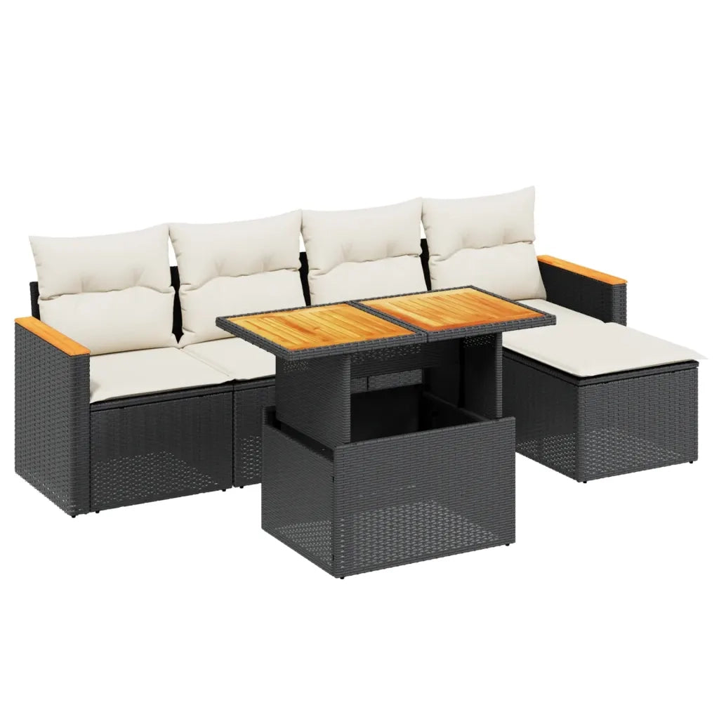 Set Divano da Giardino 6 pz con Cuscini Nero in Polyrattan 3273051