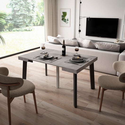 Consolle allungabile, 140x90x73cm, Per 6 persone, Gambe in legno, grigio cemento RF3033