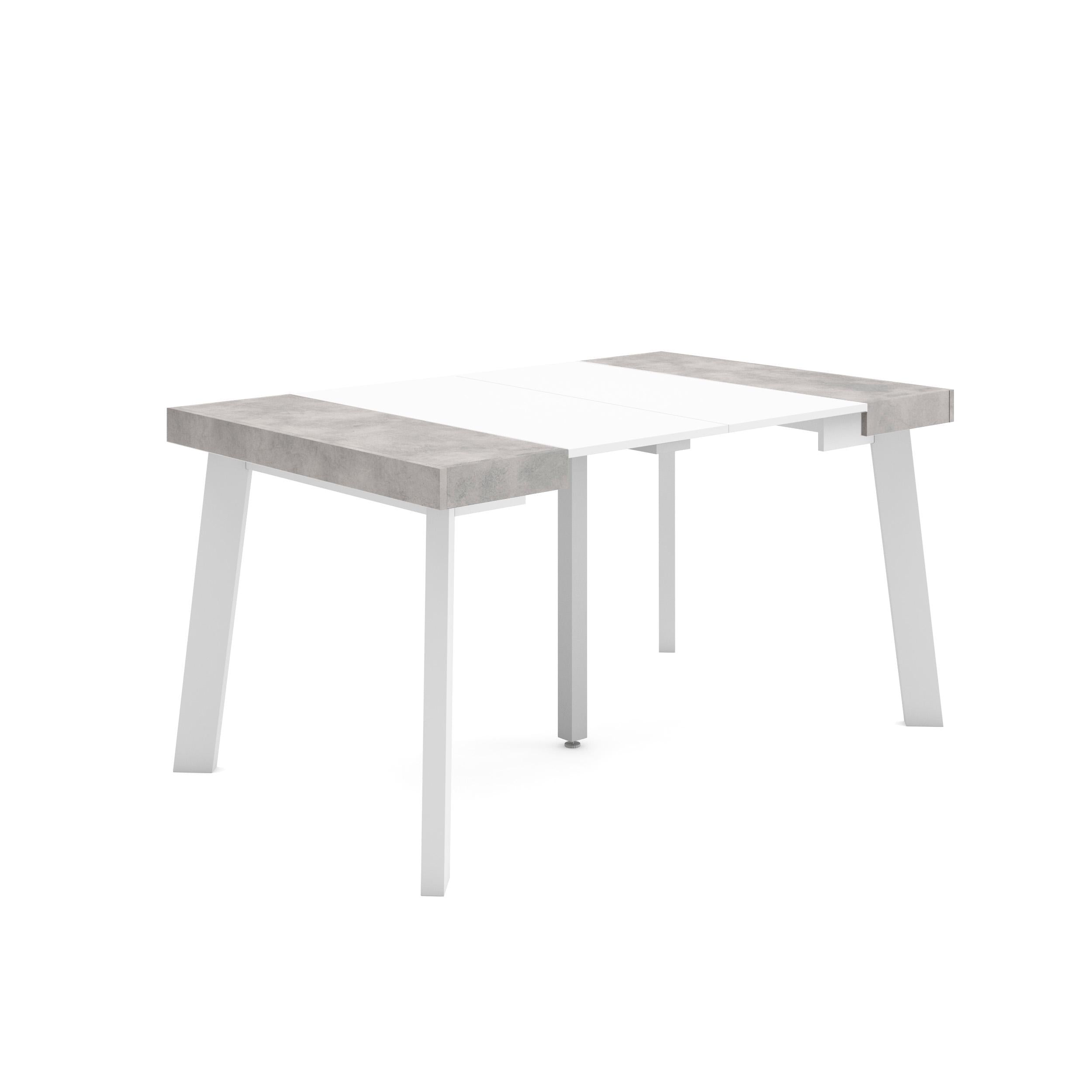 Consolle allungabile, 140x90x73cm, Per 6 persone, Gambe in legno, Bianco e grigio cemento RF3124