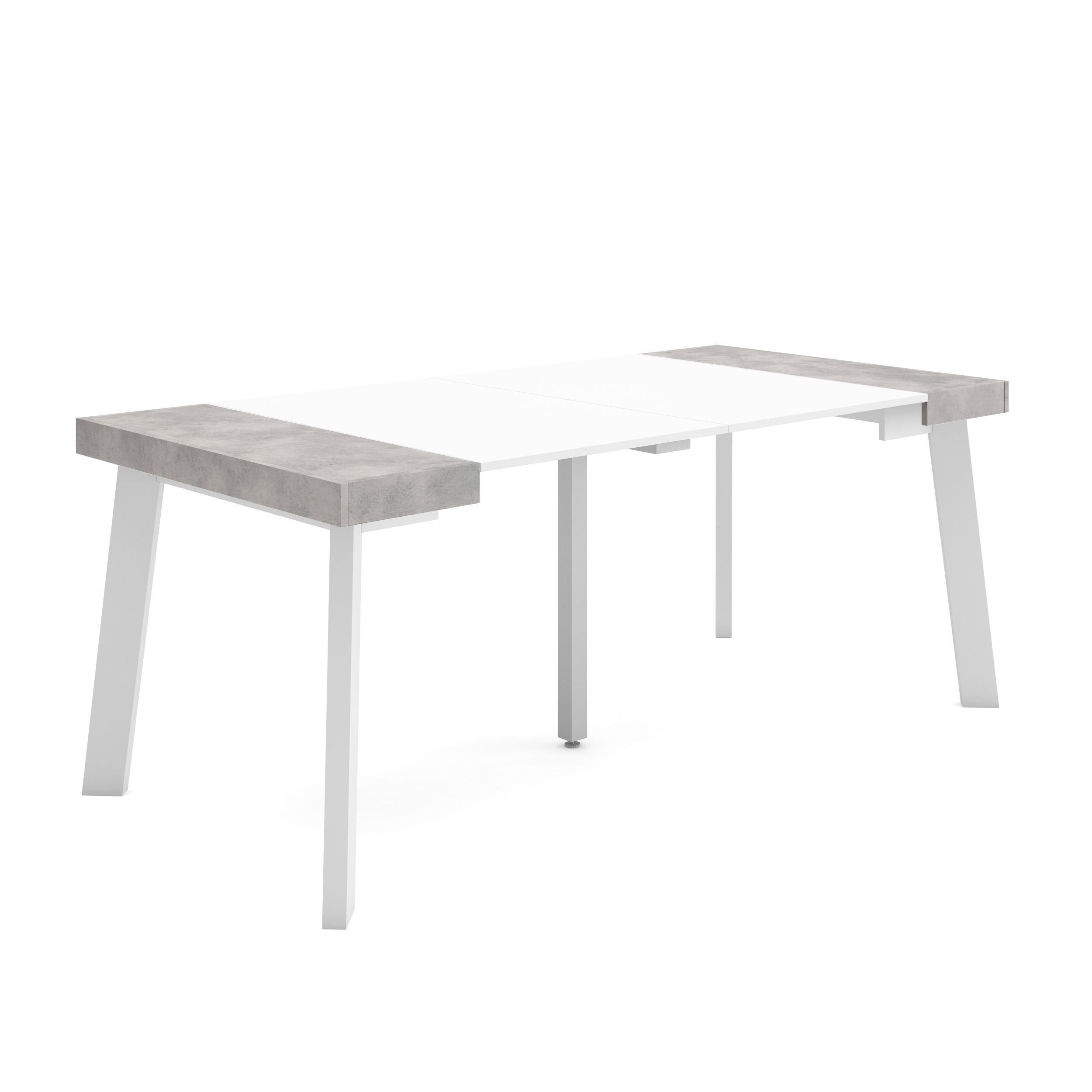 Consolle allungabile, 180x90x73cm, Per 8 persone, Gambe in legno, Bianco e grigio cemento RF2988