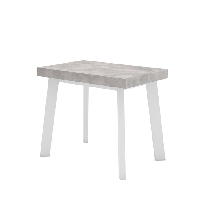 Consolle allungabile, 180x90x73cm, Per 8 persone, Gambe in legno, Bianco e grigio cemento RF2988