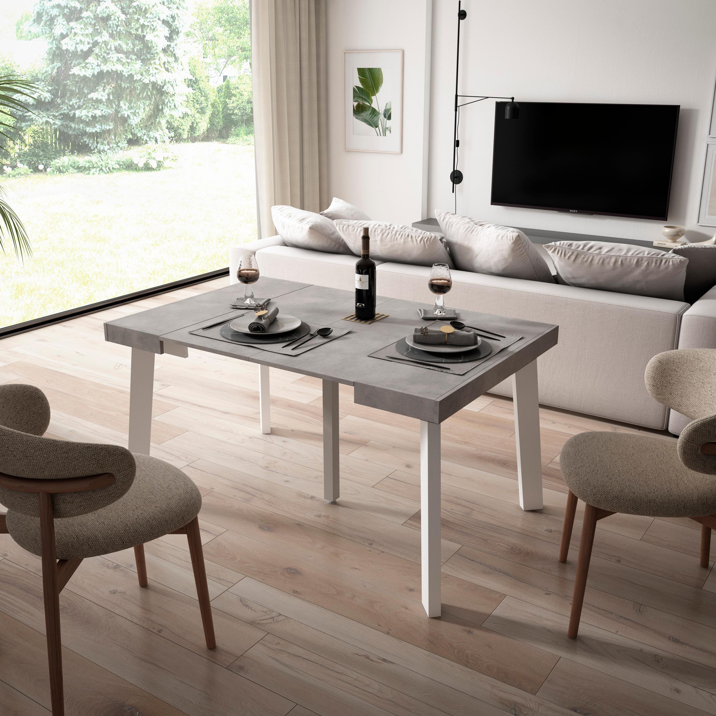 Consolle allungabile, 140x90x73cm, Per 6 persone, Gambe in legno, grigio cemento RF3121