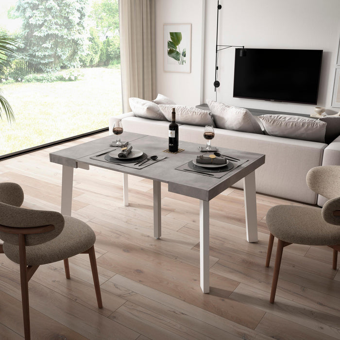 Consolle allungabile, 140x90x73cm, Per 6 persone, Gambe in legno, grigio cemento RF3121