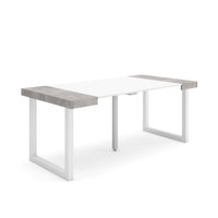 Consolle allungabile, 58 fino 180x90x73cm, Per 8 persone, Gambe in legno, Bianco e grigio cemento RF2779