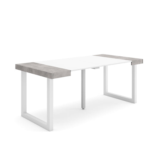 Consolle allungabile, 58 fino 180x90x73cm, Per 8 persone, Gambe in legno, Bianco e grigio cemento RF2779