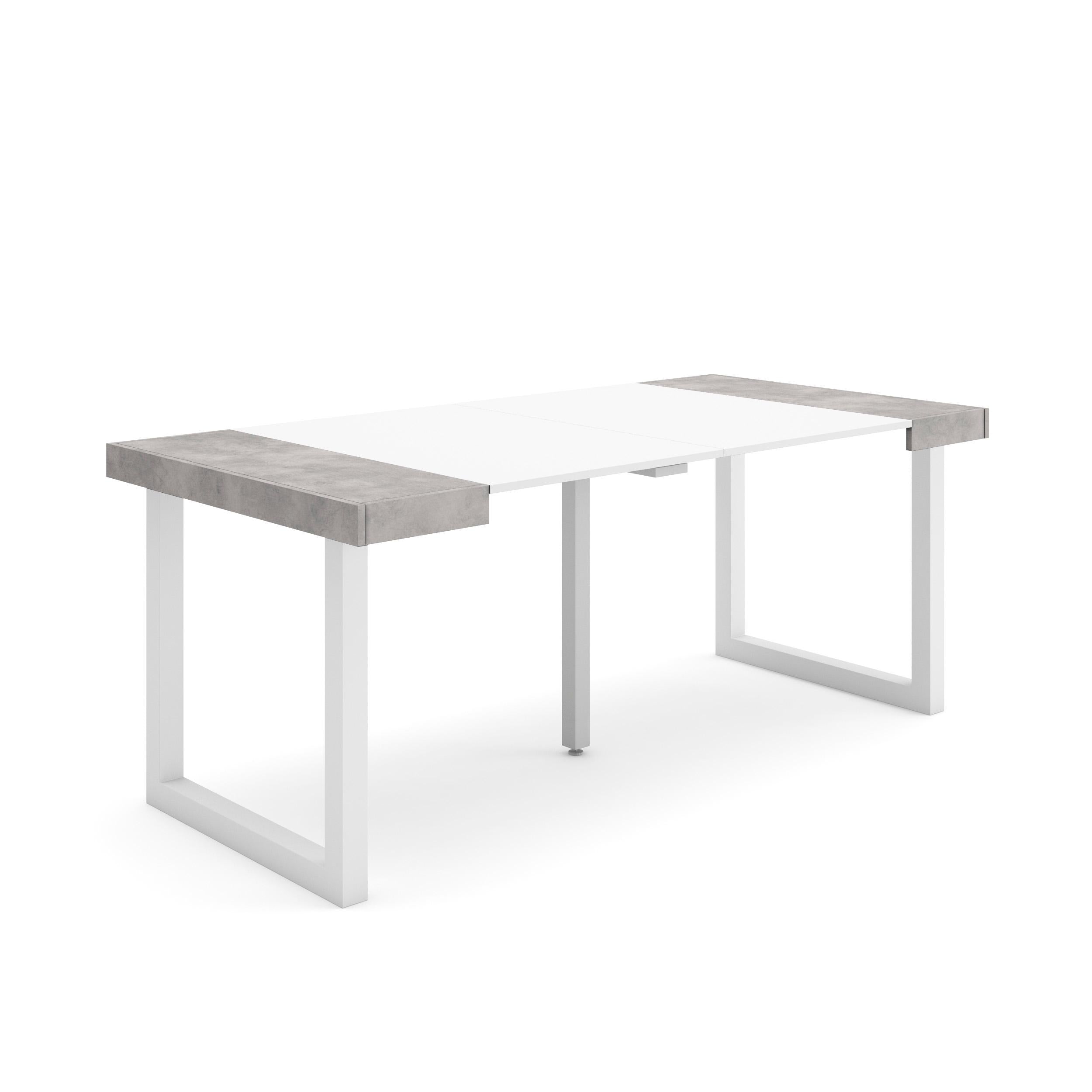 Consolle allungabile, 58 fino 180x90x73cm, Per 8 persone, Gambe in legno, Bianco e grigio cemento RF2779