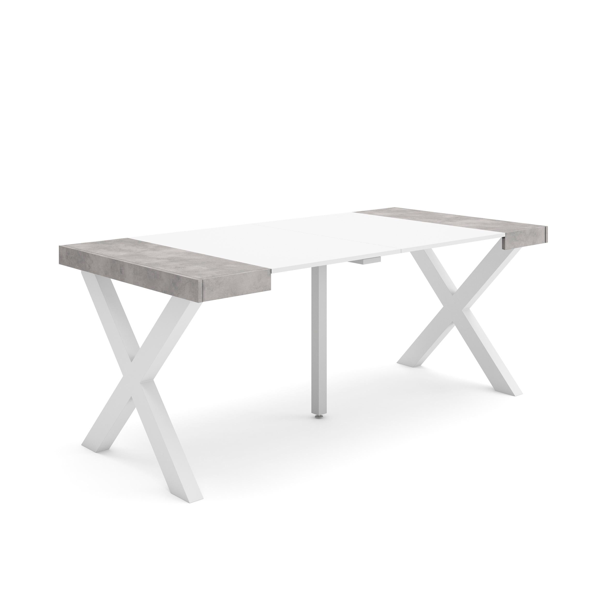 Consolle allungabile, 58 fino 180x90x73cm, Per 8 persone, Gambe in legno, Bianco e grigio cemento RF2769
