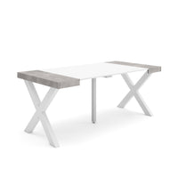 Consolle allungabile, 58 fino 180x90x73cm, Per 8 persone, Gambe in legno, Bianco e grigio cemento RF2769