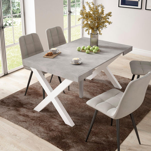 Consolle allungabile, 58 fino 140x90x73cm, Per 6 persone, Gambe in legno, grigio cemento RF2721