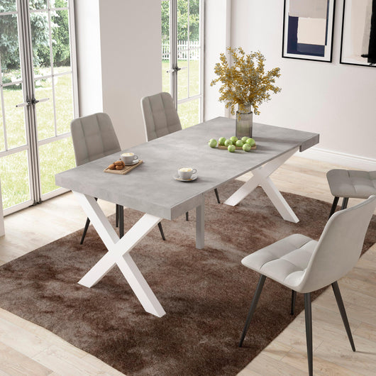 Consolle allungabile, 58 fino 180x90x73cm, Per 8 persone, Gambe in legno, grigio cemento RF2770