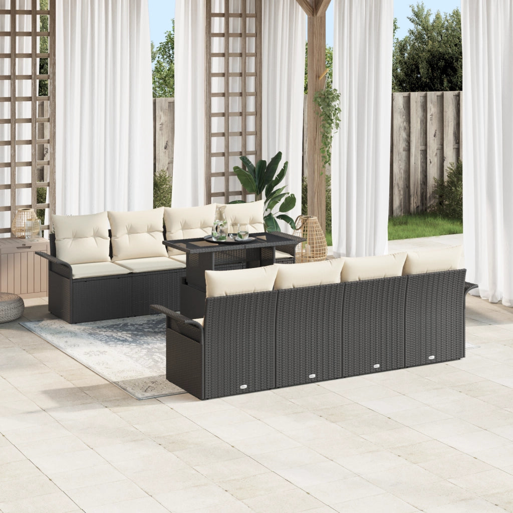 Set di Divani da Giardino 9 Pezzi con Cuscini Nero Rattan Polietilene