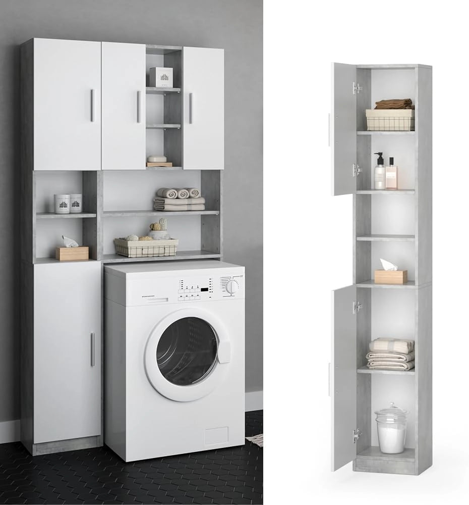 Mobile bagno alto Luis, Calcestruzzo, 32 x 190 cm, combinabile con la serie Luis per riporre oggetti in bagno