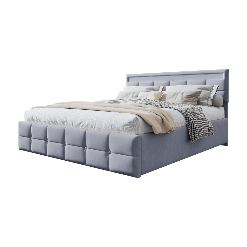 Letto Contenitore 180x200 cm; Sollevamento Idraulico; LED - in Velluto Grigio