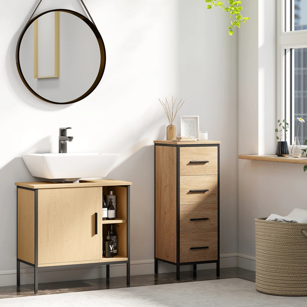 Mobiletto Sottolavabo con Anta e Ripiano Ajustabile ¨C Zephmum ¨C 60x30x59,5 cm Robe Bianco