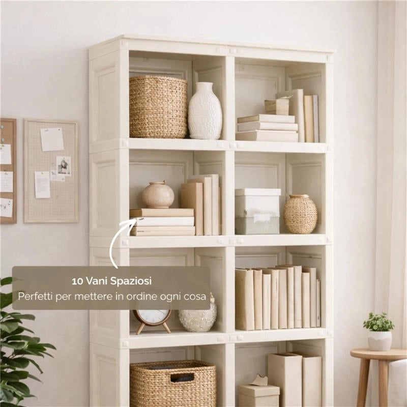 SCAFFALE 5 MODULI ANGORA 79X42,5X203 CM CON 2 PUNTALI – LIBRERIA VERTICALE ORGANIZZAZIONE CASA PER ZONA LIVING E STUDIO