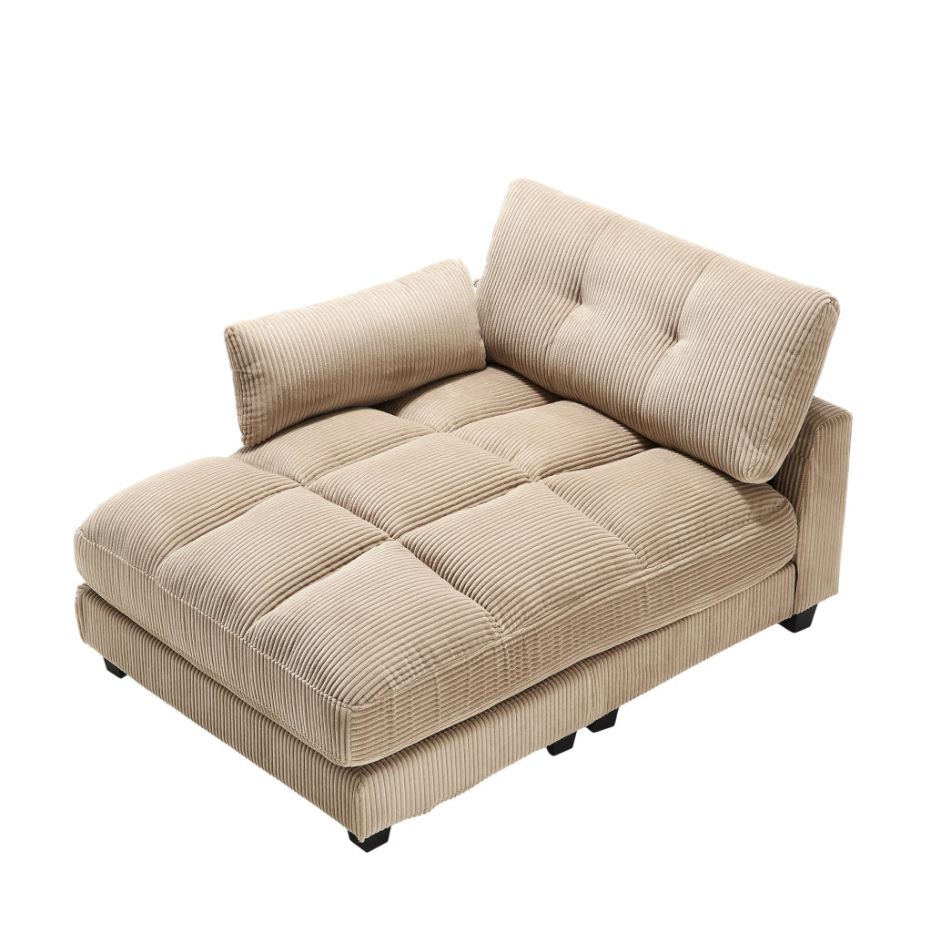 Poltrona relax 140x112x81 cm con 3 portabicchieri e tasca laterale in corduroy khaki