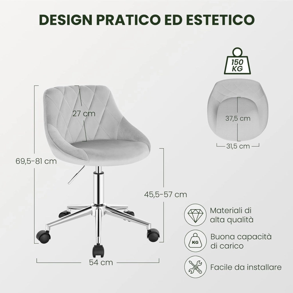 Sedia da Scrivania Moderna, Sgabello Regolabile Senza Braccioli, per Camera da Letto Studio Soggiorno, Grigio Chiaro