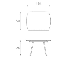 E-STYLO Tavolo allungabile con top grigio in vetro temperato e gambe in metallo grigio, 90cm X 120/180cm H. 76cm.