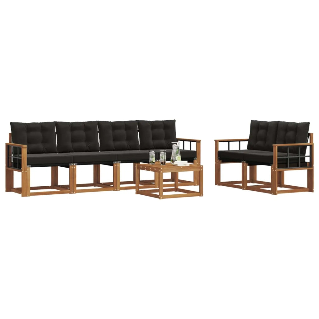 Set di divani da esterno con cuscino 7 pcs Naturale e Nero