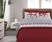 Completo Letto in Flanella Calda e Morbida Anti Pilling - Set Flanellato 3 Misure parure con Federe - SnowMan Rosso - 1 Piazza