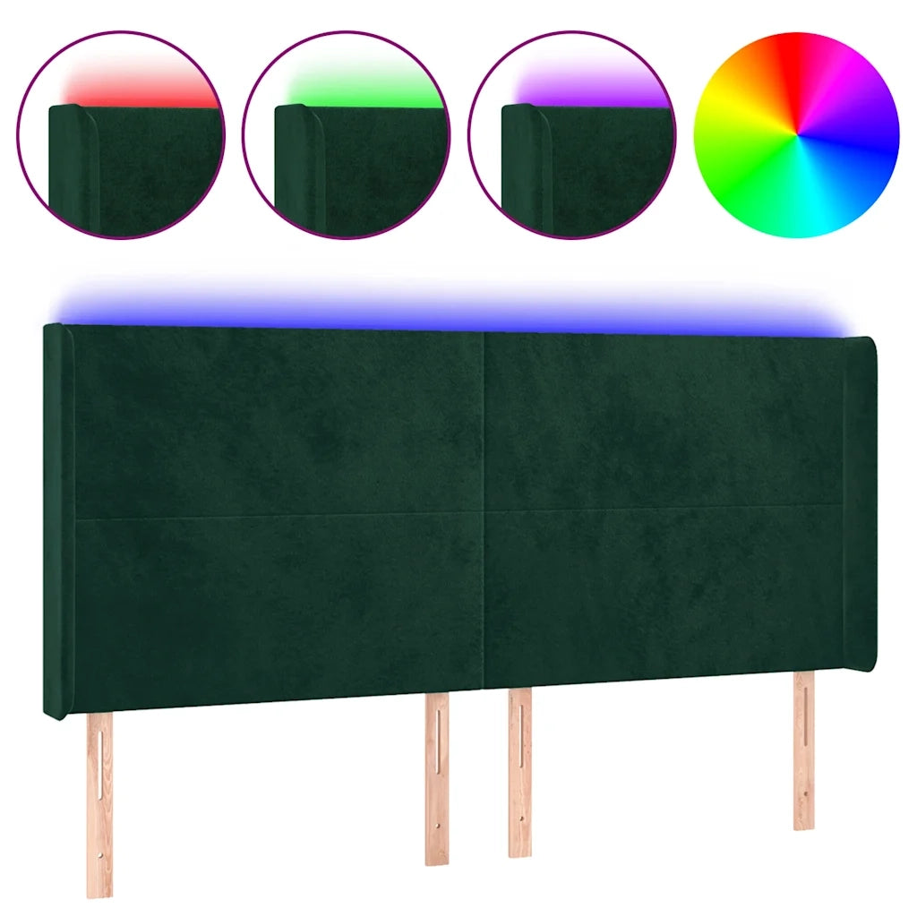 Testiera a LED Verde Scuro 203x16x118/128 cm in Velluto cod mxl 52267
