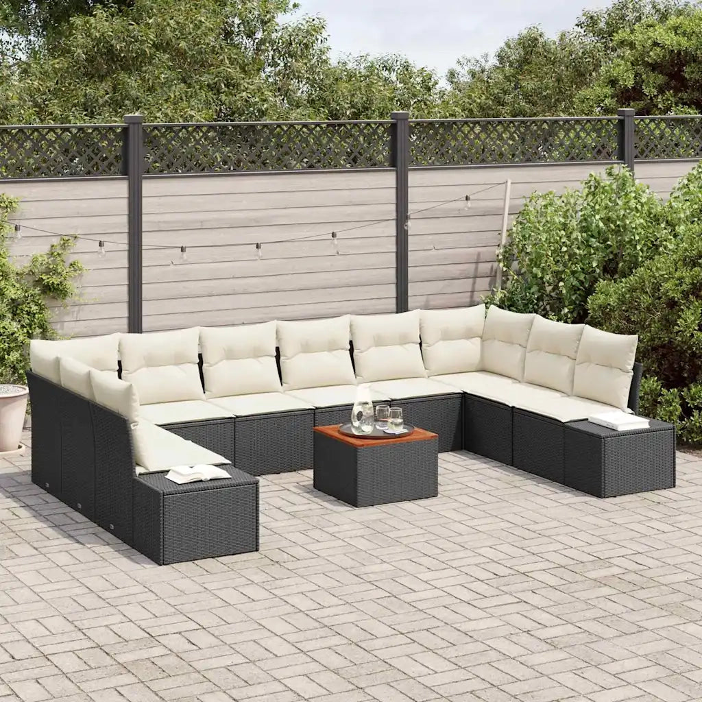 Set Divano da Giardino con cuscino 11 pcs Nero polyrattan 3348006