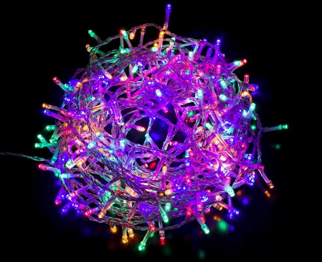 Catena di luci 180 LED multicolore filo trasparente interno-esterno
