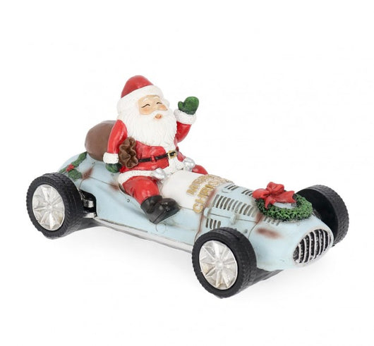 Decorazione Jaime Babbo Natale con macchina azzurra