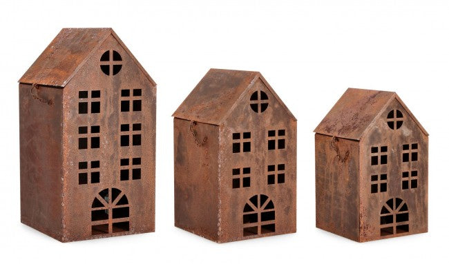 Set di 3 portacandele Joney casa ruggine