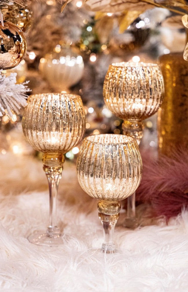 Set di 3 portacandele 1 pezzo Sheila calice oro