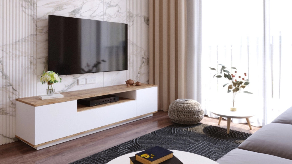 Mobile TV in legno "FR7" - 180 x 44 x 44 cm - Pino atlantico bianco
