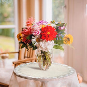 Tavolo da Cucina Decorativo in Lino Beige con Bordo a Rondi 85 cm - Materiale di Alta Qualità
