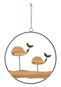 Pannello Decorativo 3D Balene in Metallo e Legno cm 56x2x60