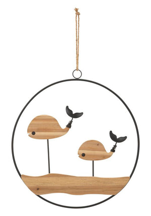 Pannello Decorativo 3D Balene in Metallo e Legno cm 56x2x60