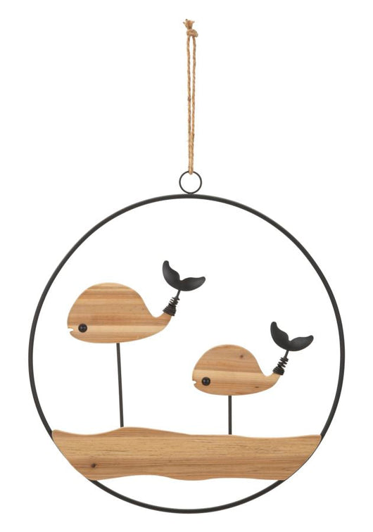 Pannello Decorativo 3D Balene in Metallo e Legno cm 56x2x60