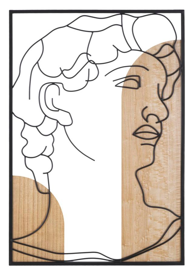 Pannello decorativo 3D David in metallo e legno - cm 55x2x80