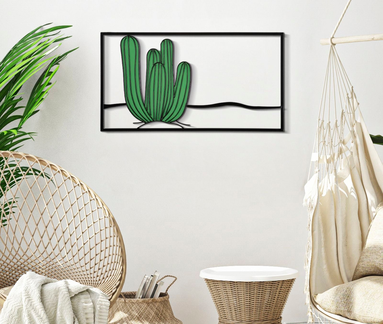 Pannello decorativo 3D murale cactus in metallo cm 60x1,3x33